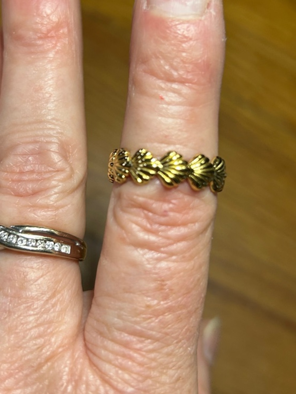3/$25 Gold Seashell Pattern Stackable Ring - Picture 2 of 8